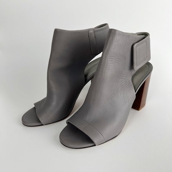 VINCE Faye Open Peep Toe Leather Bootie High Chunky Block Heel Sandal Wrap Boots - Picture 7 of 13